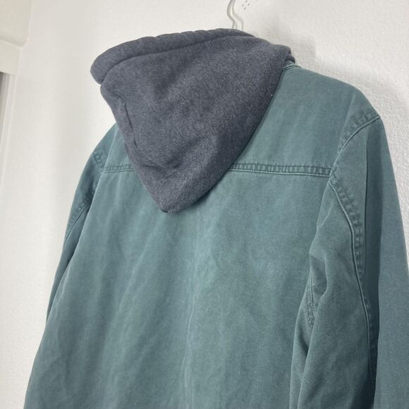 Billabong Barlow Jacket Mens Medium Green Hooded Canvas Zip Front Quilted Lined - Picture 15 of 16